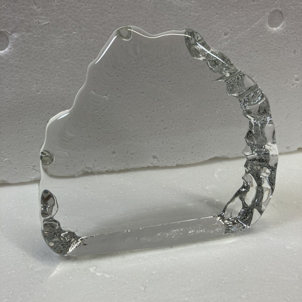 Clear Crystal Glass Iceberg Paperweight / 4.5" x 5" / UV Glow / Unsigned/Flaw #3